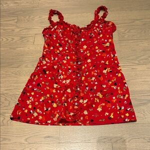 Red Floral Mini Dress with Ruffle Straps